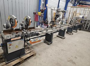 Elumatec DG79/32 dual-head aluminum/PVC saw from 2008 with an 8-meter conveyor